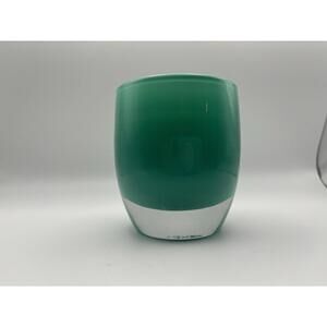 Glassybaby Pre-Triskelion BELIEVE Teal Blue Green Votive Candle Hand Blown USA